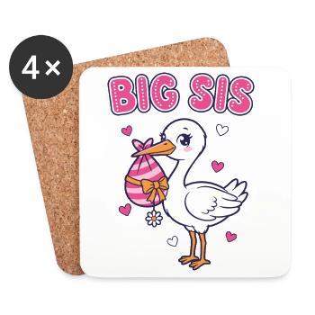Gender Reveal Big Sister Baby Shower Team Pink Mom - Coasters (set of 4) - white - Front