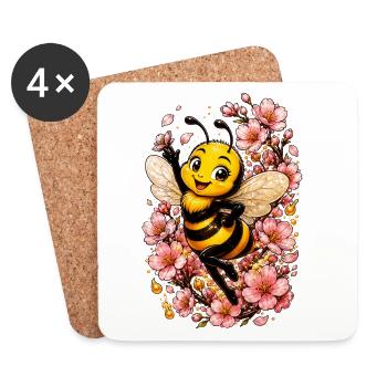 abeille, apiculteur, nid d’abeille, fleurs, insecte des prairies, - Dessous de verre (lot de 4) - blanc - Devant