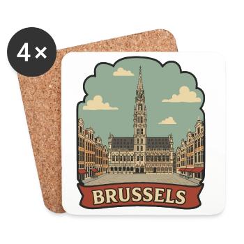 Autocollant de voyage vintage Grand Place de Bruxelles - Dessous de verre (lot de 4) - blanc - Devant