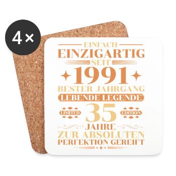 Einzigartig seit 1991 – Legende 35. Geburtstag - Untersetzer (4er-Set) - Weiß - Vorne