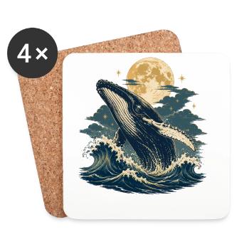 Moonlit Whale Waves - Coasters (set of 4) - white - Front
