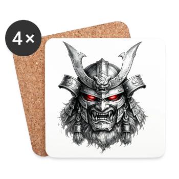 Guerrier masque de samouraï Art démoniaque japonais - Dessous de verre (lot de 4) - blanc - Devant