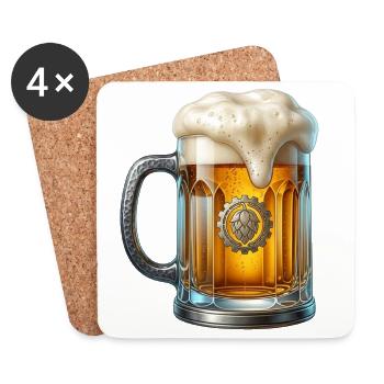 BIÈRE ARTISANALE – Chope de bière avec illustration de matériel de houblon - Dessous de verre (lot de 4) - blanc - Devant