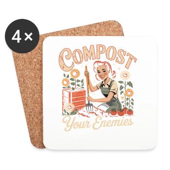 Compost Your Enemies Funny Retro Garden Saying - Coasters (set of 4) - white - Front