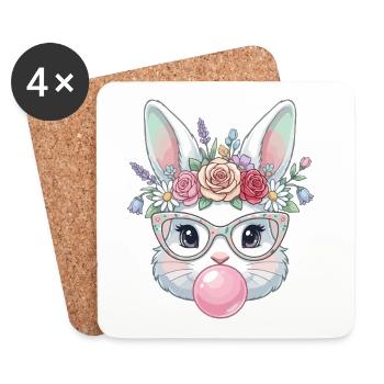 Un lapin fleur avec des lunettes et du chewing-gum - Dessous de verre (lot de 4) - blanc - Devant