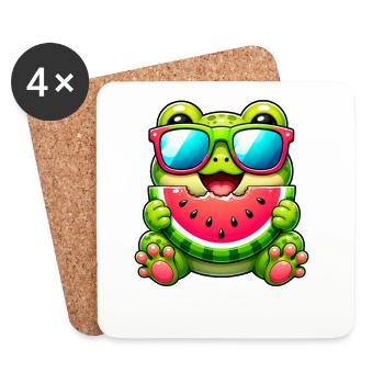 Grenouille Crapaud Mignon, Melon Fruit d’Été, Dessin Animé - Dessous de verre (lot de 4) - blanc - Devant