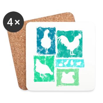 Graphique rétro des poulets pour l’agriculteur et la ferme - Dessous de verre (lot de 4) - blanc - Devant