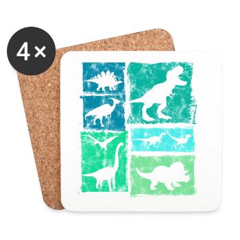 Vintage Dinosaur Types Graphic - Cute Dinos - Coasters (set of 4) - white - Front