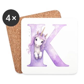 Licorne Violette Lettre K - Dessous de verre (lot de 4) - blanc - Devant