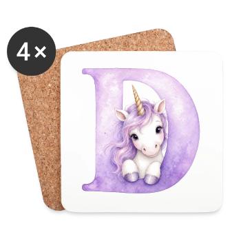 Letter D Purple Unicorn - Coasters (set of 4) - white - Front