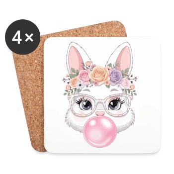 Lapin couronne de fleurs avec lunettes - Dessous de verre (lot de 4) - blanc - Devant