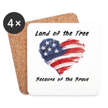 USA Herz - Land of the Free because of the Brave - Untersetzer (4er-Set) - Weiß - Vorne