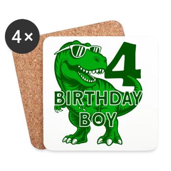 DINO 4 YEARS DINOSAUR 4TH BIRTHDAY - Coasters (set of 4) - white - Front