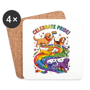 Celebrate Pride- Hunde im Regenbogen - Untersetzer (4er-Set) - Weiß - Vorne