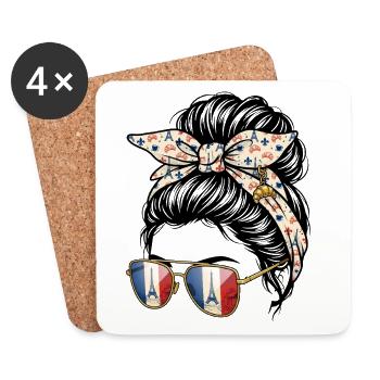 Girl Bun Disheveled France Eiffel Tower - Coasters (set of 4) - white - Front