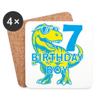 DINO 7 JAHRE DINOSAURIER 7. GEBURTSTAG - Untersetzer (4er-Set) - Weiß - Vorne