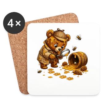 Honigjagd Bär mit Fass - Untersetzer (4er-Set) - Weiß - Vorne