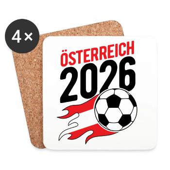 Österreich 2026 Fußball Flamme mit Flagge - Untersetzer (4er-Set) - Weiß - Vorne