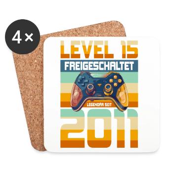 15. Geburtstag Junge Mädchen 2011 Gaming Level 15 - Untersetzer (4er-Set) - Weiß - Vorne