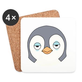 Sleepy Penguin Cartoon Face - Coasters (set of 4) - white - Front
