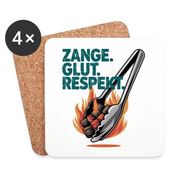  Zange Glut Respekt Grillen BBQ Flammen Kohle - Untersetzer (4er-Set) - Weiß - Vorne