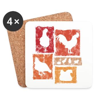 Les poulets en perspective pour l’agriculteur et l’élevage - Dessous de verre (lot de 4) - blanc - Devant
