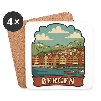 Autocollant de voyage vintage Bryggen Bergen Norvège - Dessous de verre (lot de 4) - blanc - Devant