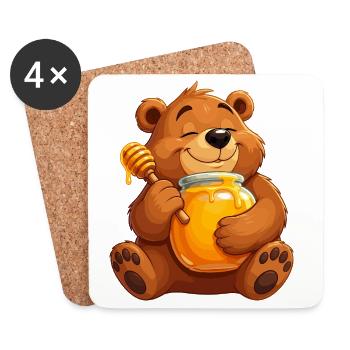 Cuddly bear with honey pot - Coasters (set of 4) - white - Front