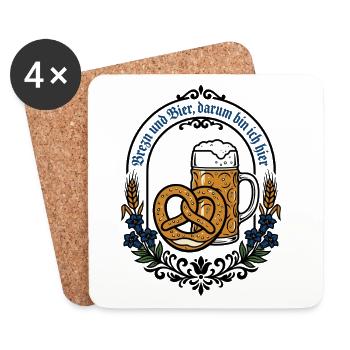 Bayern Bierzelt | Brezn & Bier darum bin ich hier - Untersetzer (4er-Set) - Weiß - Vorne