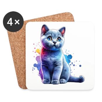 Cadeau du Chat Bleu Russe - Dessous de verre (lot de 4) - blanc - Devant