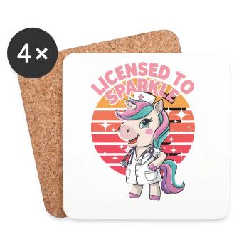  Licensed To Sparkle Einhorn Krankenschwester - Untersetzer (4er-Set) - Weiß - Vorne