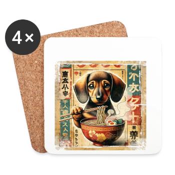 Dackel Ramen Vintage Poster Style - Untersetzer (4er-Set) - Weiß - Vorne