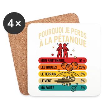 Pourquoi Je Perds À La Pétanque Humour Rétro - Dessous de verre (lot de 4) - blanc - Devant