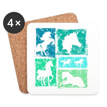 Licorne en perspective – Style rétro avec des étoiles - Dessous de verre (lot de 4) - blanc - Devant