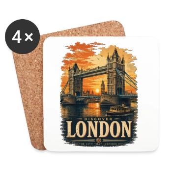 London Tower Bridge Sonnenuntergangsplakat - Untersetzer (4er-Set) - Weiß - Vorne