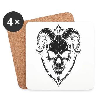 Schädel mit Hörner Widder Totenkopf - Untersetzer (4er-Set) - Weiß - Vorne