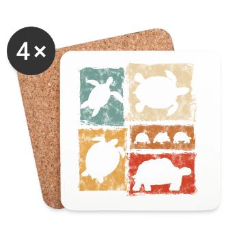Tortues en perspective Imprimé vintage - Dessous de verre (lot de 4) - blanc - Devant