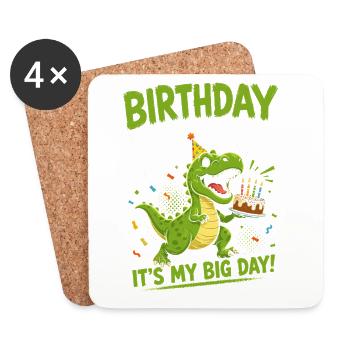 Gâteau Saurus d’anniversaire T-rex Dino Party Roar - Dessous de verre (lot de 4) - blanc - Devant