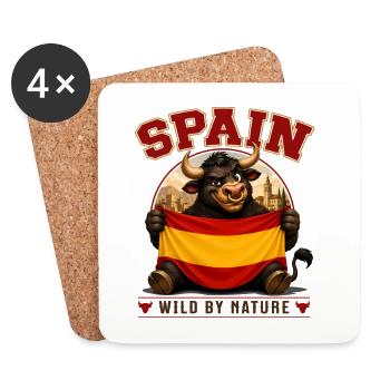 Taureau sauvage par nature, drapeau espagnol Espagne - Dessous de verre (lot de 4) - blanc - Devant