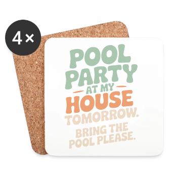 Pool Party Bring The Pool Summer Pool Party Saying - Coasters (set of 4) - white - Front