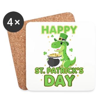 Fröhlicher Dino zum St Patrick's Day - Untersetzer (4er-Set) - Weiß - Vorne