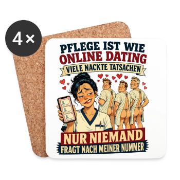 Pflege ist wie Online Dating - Untersetzer (4er-Set) - Weiß - Vorne