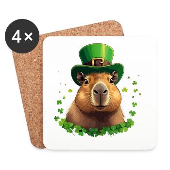 Shamrock Capybara under St Patrick's Hat - Coasters (set of 4) - white - Front