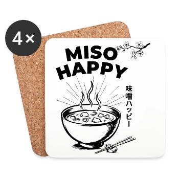 Miso Happy Spruch Glückskatze Kirschblüten Grafik - Untersetzer (4er-Set) - Weiß - Vorne