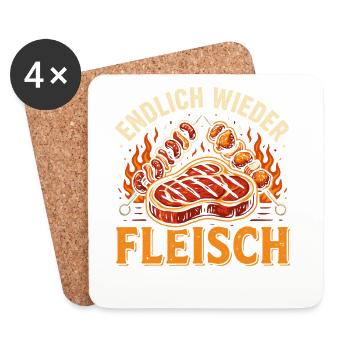 Endlich Wieder Fleisch Grillen Steak BBQ - Untersetzer (4er-Set) - Weiß - Vorne