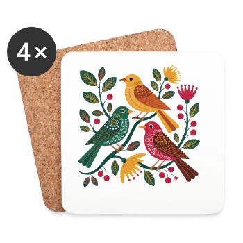  Bunte Vögel Im Blumen Ast Muster Folk Art - Untersetzer (4er-Set) - Weiß - Vorne