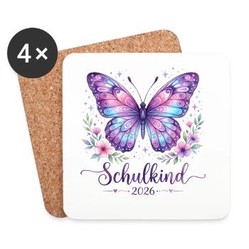 Schmetterling Schulbeginn 2026 - Untersetzer (4er-Set) - Weiß - Vorne