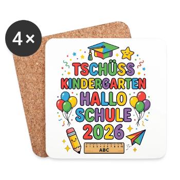 Tschüss Kindergarten Hallo Schule 2026 - Untersetzer (4er-Set) - Weiß - Vorne