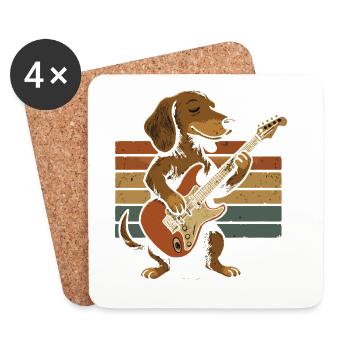 Chien à la guitare électrique dans un groupe rétro - Dessous de verre (lot de 4) - blanc - Devant