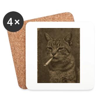 Cat cat with cigarette - Coasters (set of 4) - white - Front